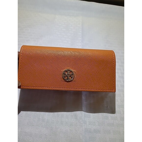TORY BURCH NWT Saffiano Leather Orange Eyeglasses Case Gold Logo - Picture 7 of 7